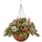20" Pre-lit Frosted Berry Artificial Christmas Hanging Basket with Cones, Red Berries and Warm White LED Lights